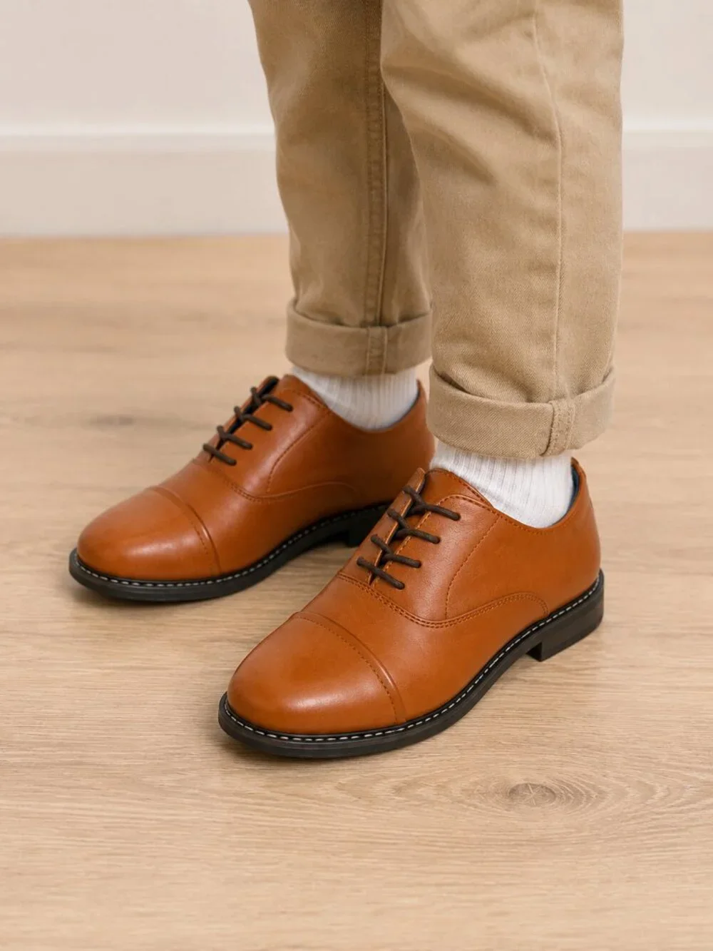 Bruno Marc Kids Dress Shoes Brown Cap Toe Oxford – Size 1.5 - Picture 2 of 12